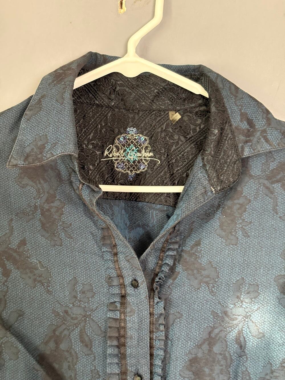 Robert Graham Mens XS Blue Paisley Jacquard Long Sleeve Shirt
